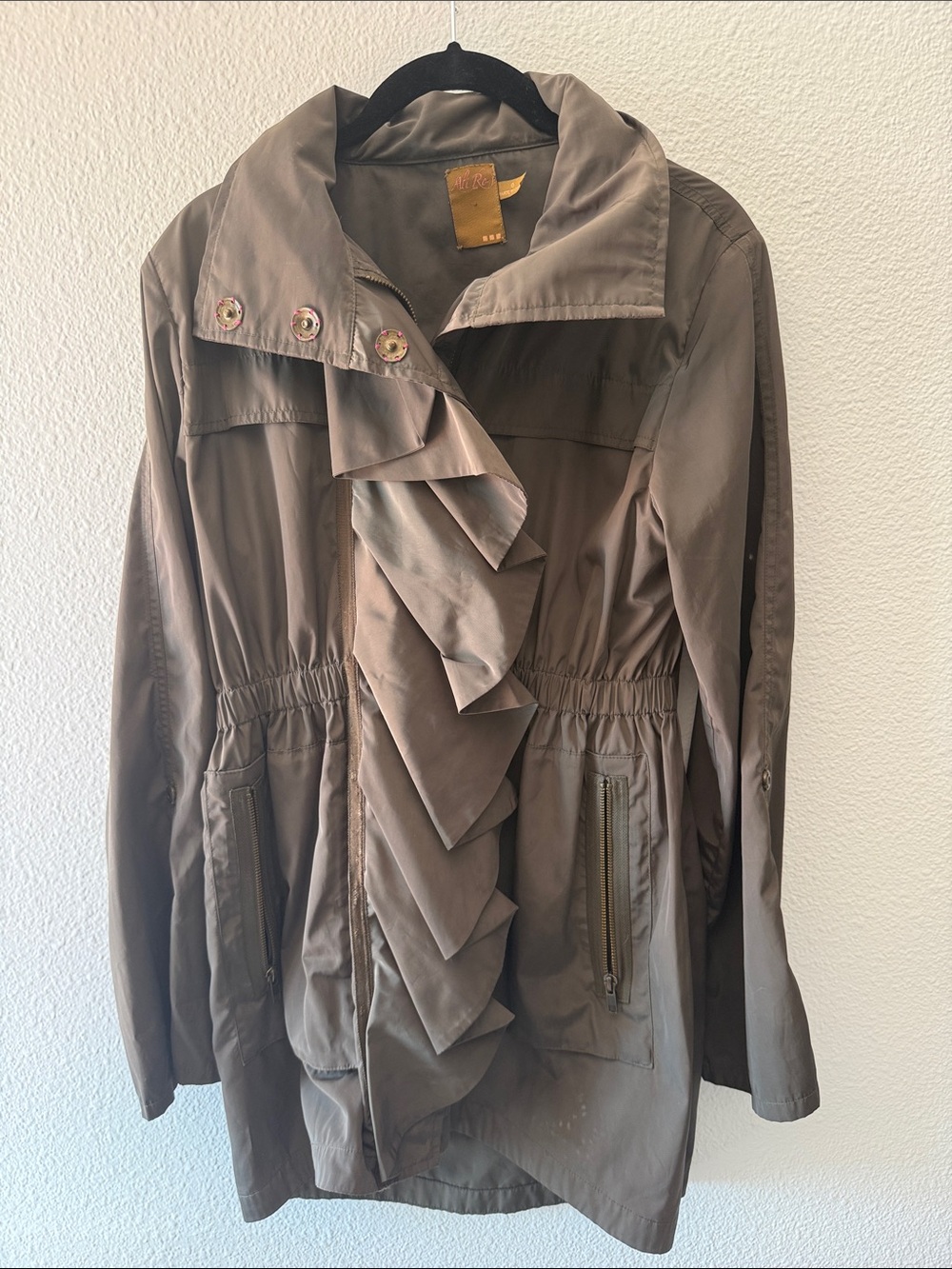 Vintage Womens Brown Ruffle Front Lightweight Jacket